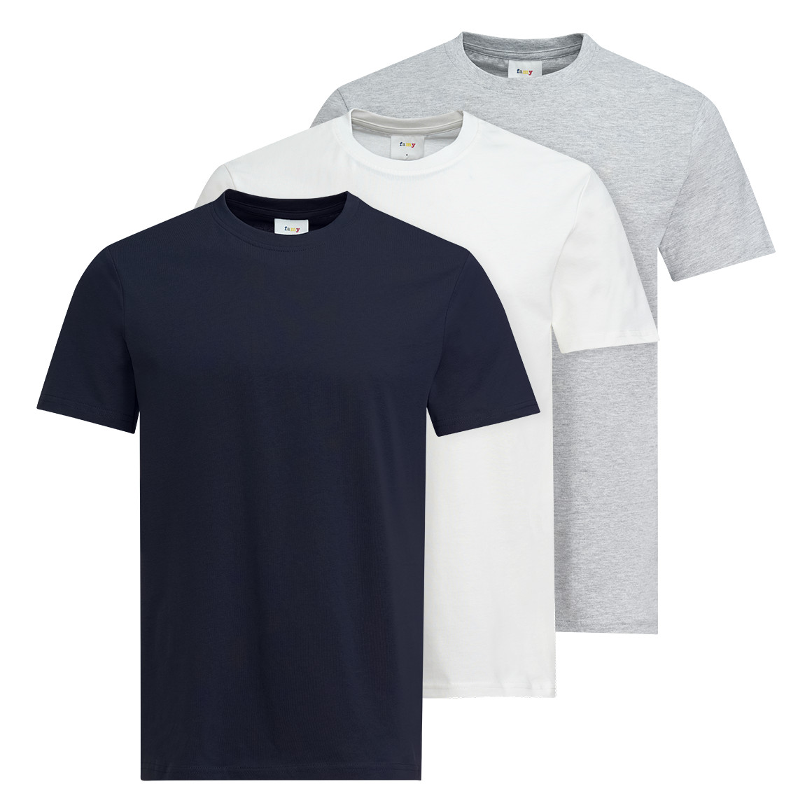 Famy 3 Herren T-Shirts im Basic-Look dunkelblau / hellgrau / weiss