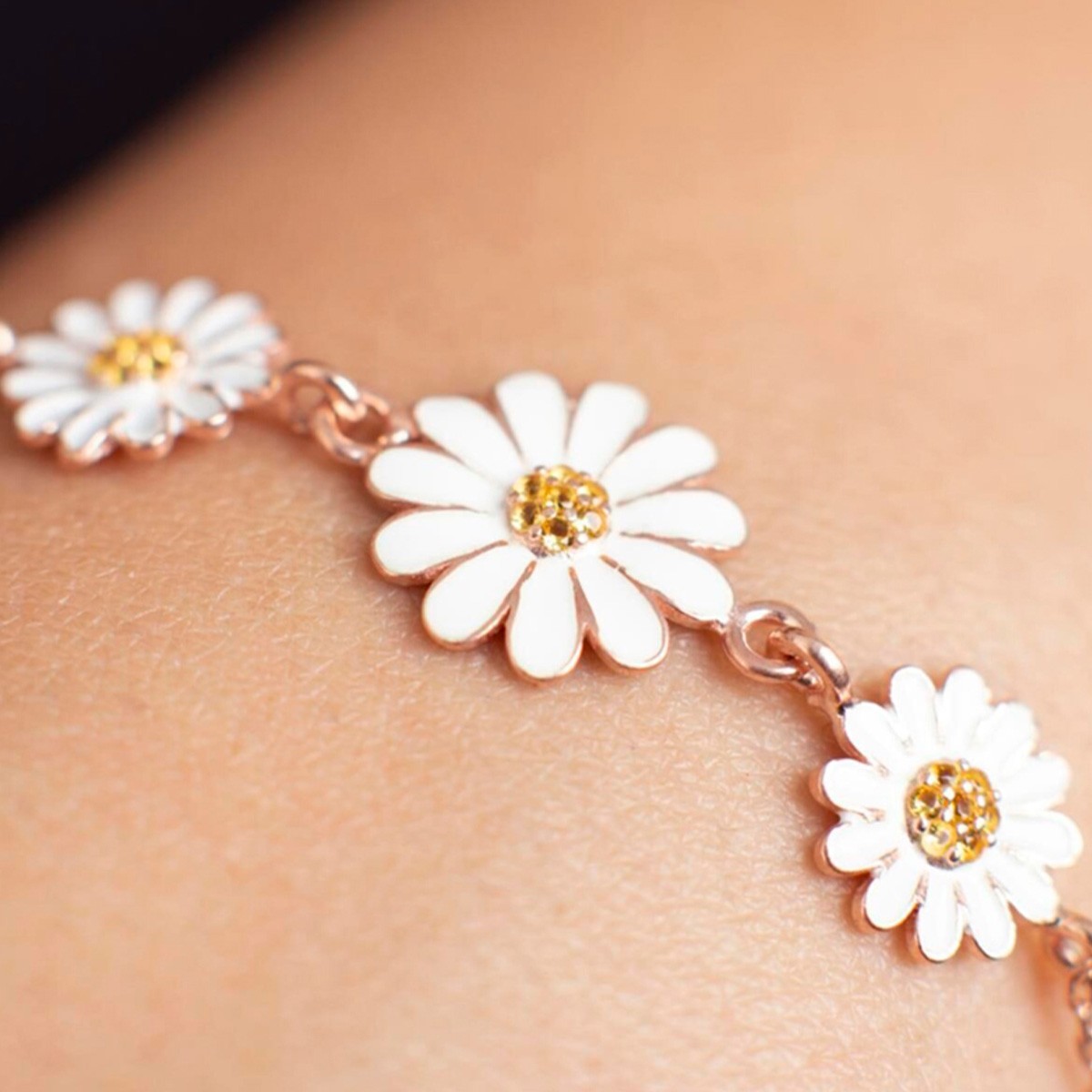 Bracelet fleurs - Argent 925/000 plaqué or rose & cristaux