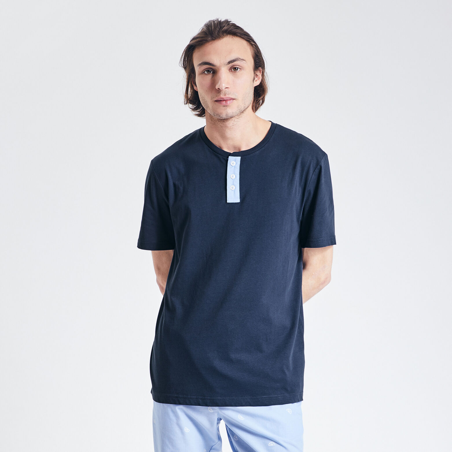 Tee-Shirt col tunisien Bleu foncé