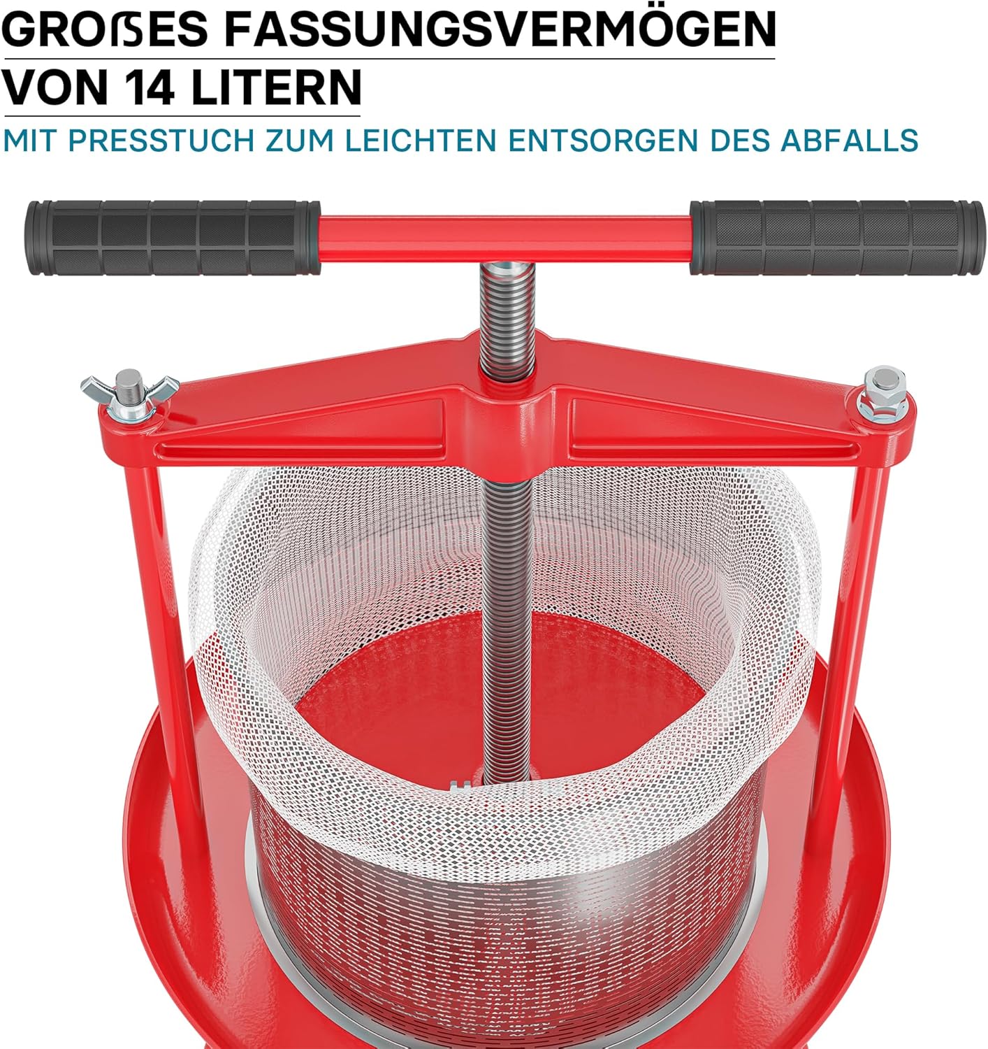 Wiltec Spindelpresse 14 L Obstpresse aus Edelstahl 66x58x47cm, einfach zu reinigen zum Herstellen von Apfelsaft Obstsaft Beerenpresse Weinpresse