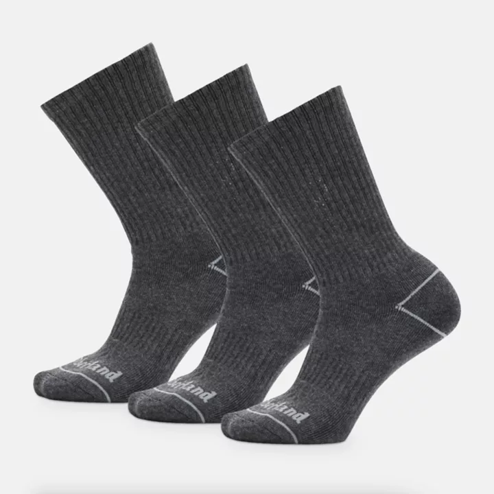 Conjunto de 3 pares de meias Bowden Crew, unissex, na cor cinza escuro.