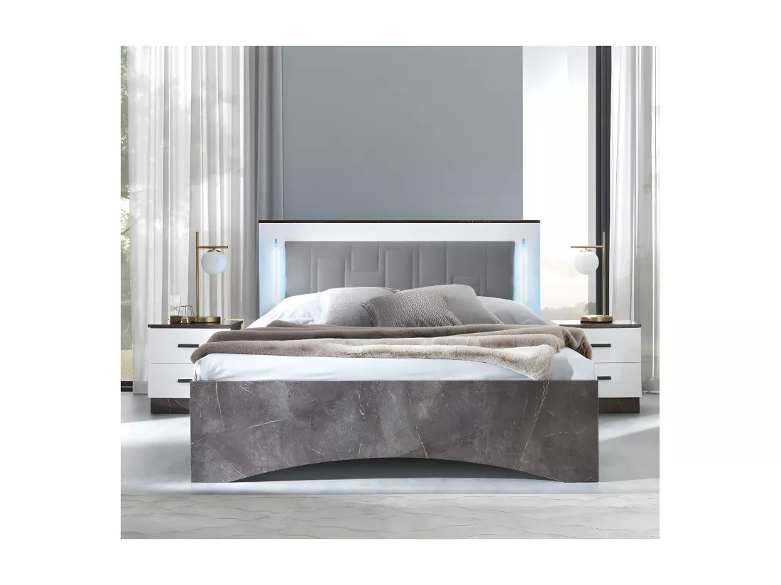 Chambre complète 160x200 Blanc/Marbre - RISI