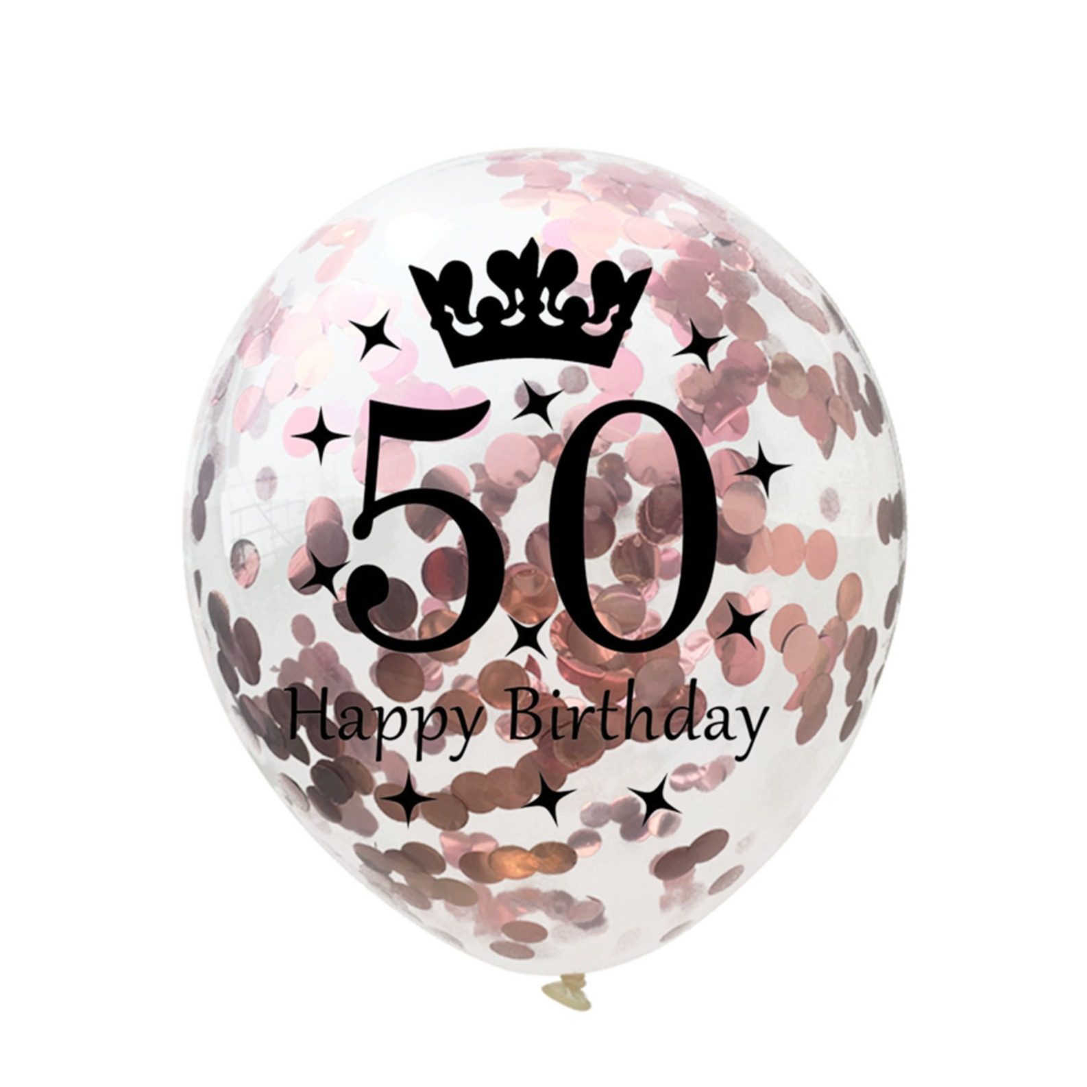 (5er Set) Ø30cm Party Deko Ballons Latex Luftballons 50 Happy Birthday mit Konfetti - Roségold / Transparent