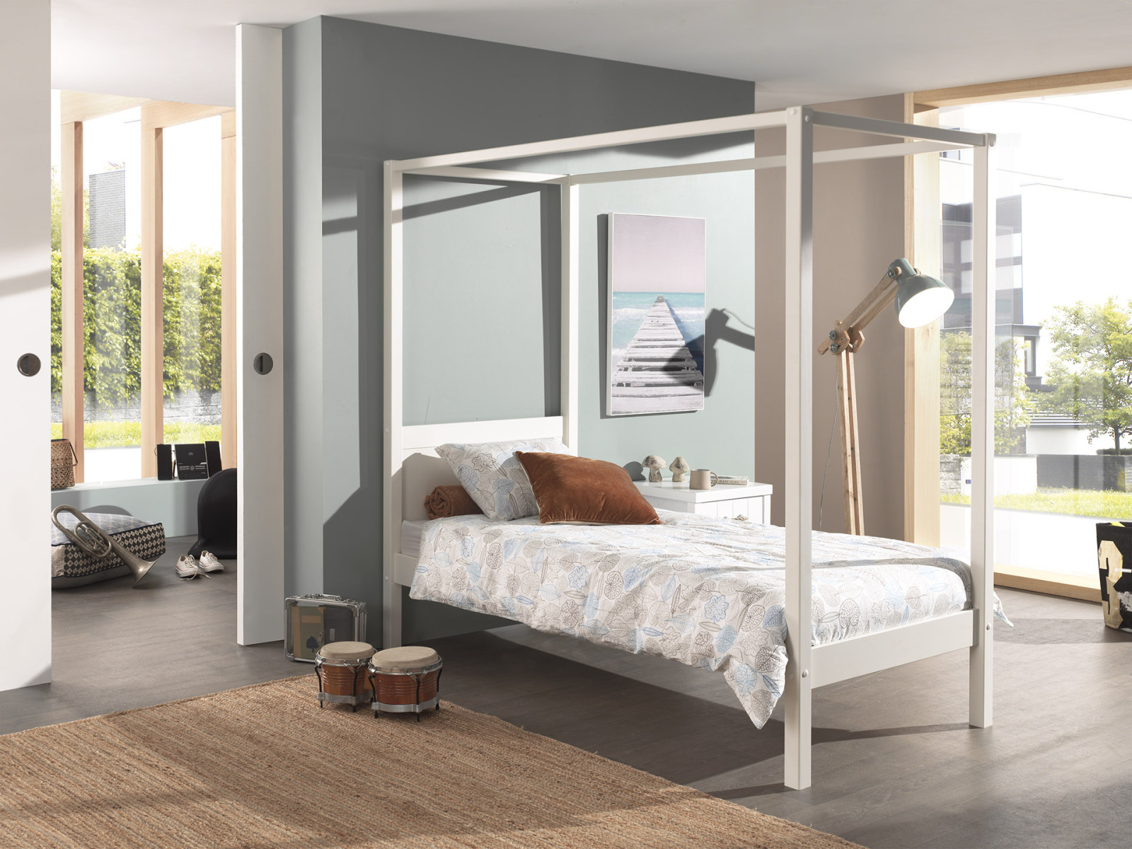 Himmelbett - weiß - Massivholz - 90x200 cm