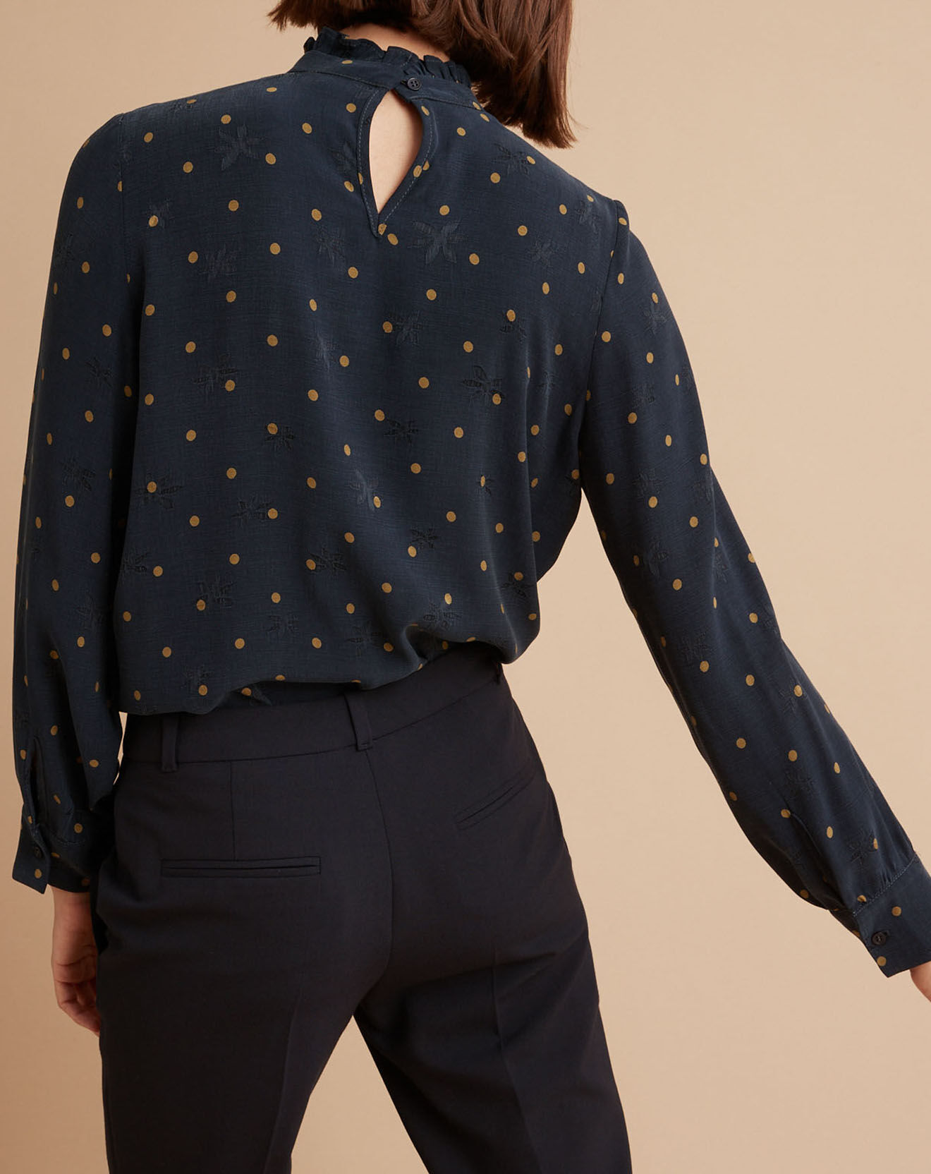 Cyrillus Blouse à pois Limited Collection bleu foncé