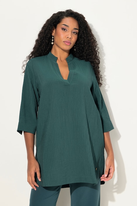 Blusenshirt, Linien, Stehkragen, V-Ausschnitt, 3/4-Arm