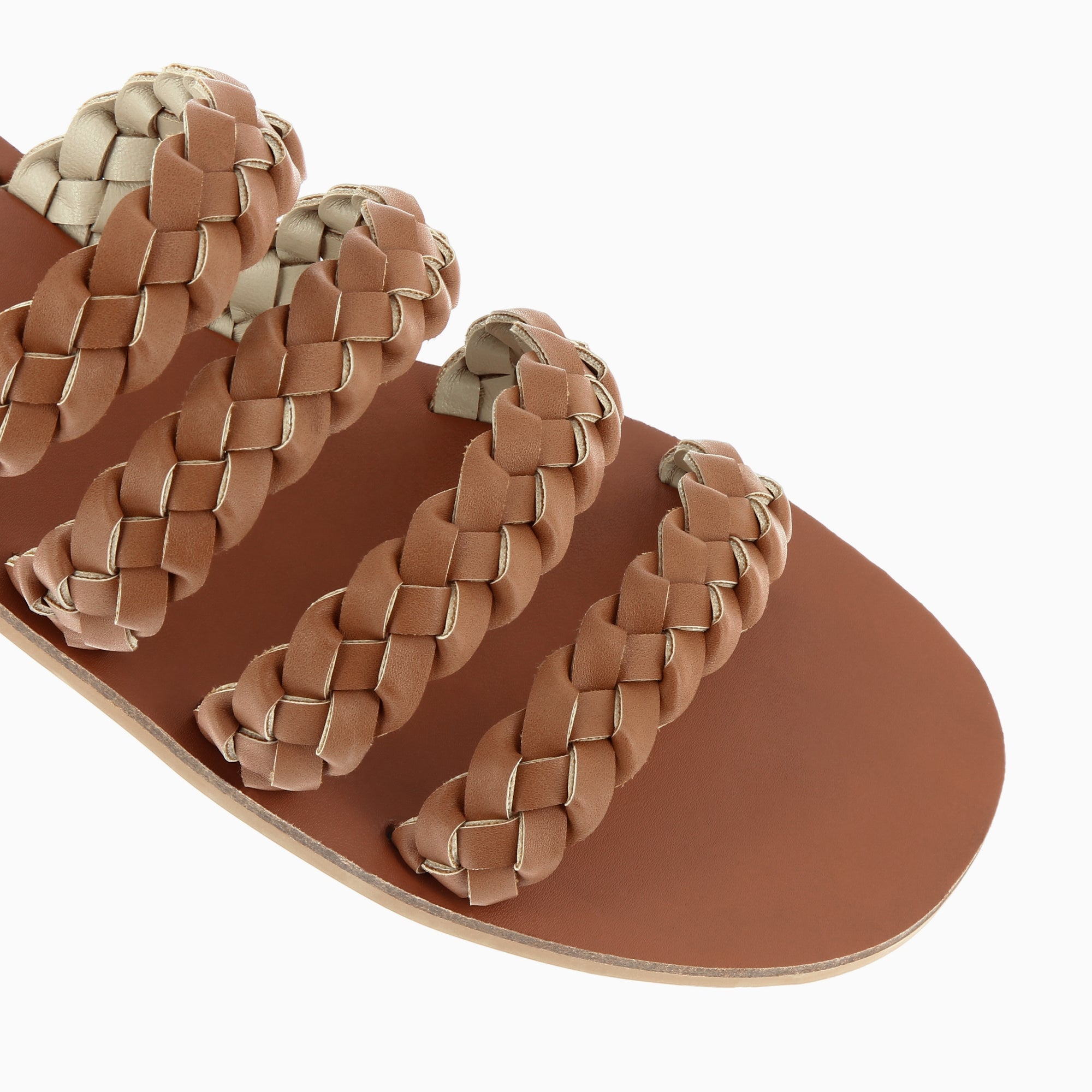 Sandales plates-Mules Mila à brides tressées camel