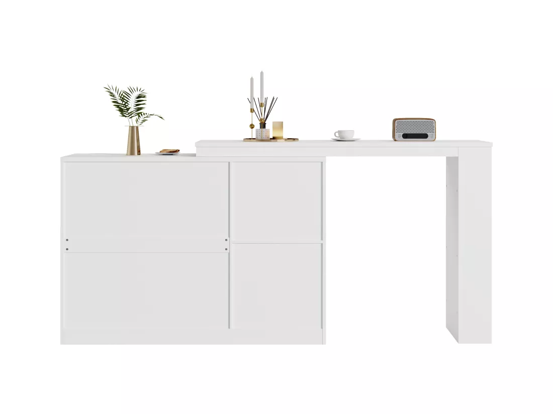 Buffet、Meuble de bar rotatif en MDF - grand espace de rangement - style contemporain - Blanc