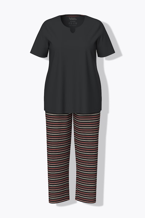 Pyjama, Ringel, Tunika-Ausschnitt, Halbarm