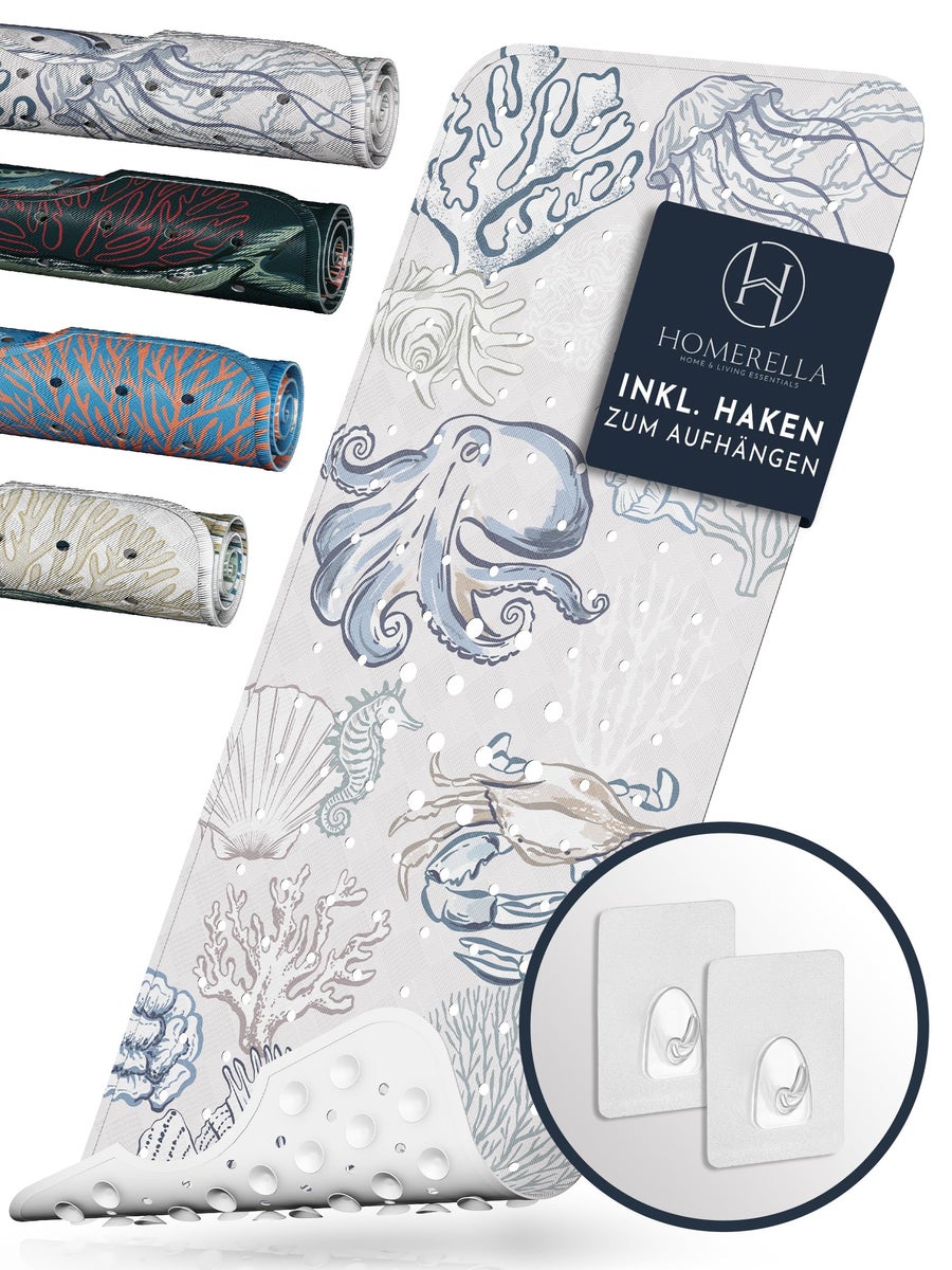 Homerella® Antislip Badmat, 100% BPA-vrij, Inclusief 2 Ophanghaken, 100x40cm - Huidgevoelige & Schimmelwerende Badmat - Machinewasbaar