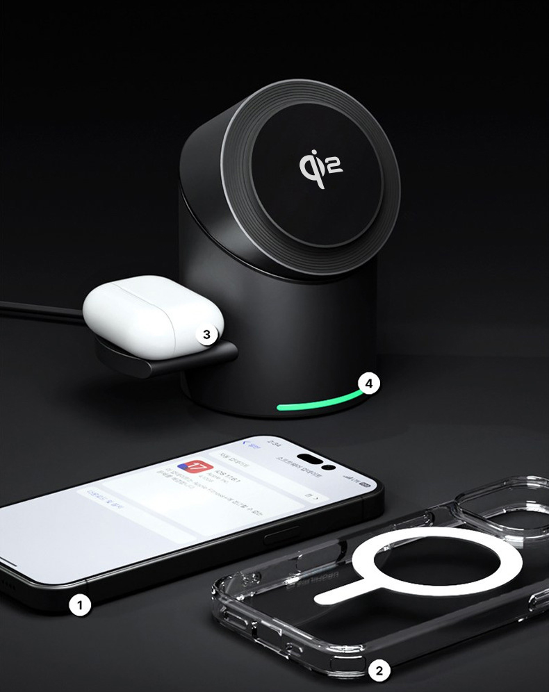 (20W) 3in1 MagSafe Qi2 Wireless Charger Fast Charging Ladegerät Ladestation mit Drehfunktion - Schwarz