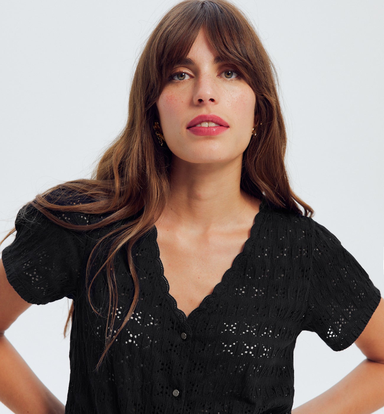 Top ajouré uni Femme - Noir
