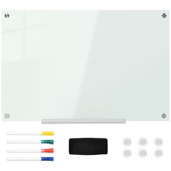 Whiteboard Magnettavle Med 4 Penner, 6 Magneter, 1 Svamp, Hylle, Staffeli Glasstavle, Veggmontering, 90X60Cm