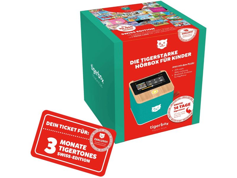 Tigermedia Hörbuch Tigerbox Touch  Swiss Edition Set Grün Hörspiel-Box mit Touchdisplay und 3 Monate gratis Tigertones