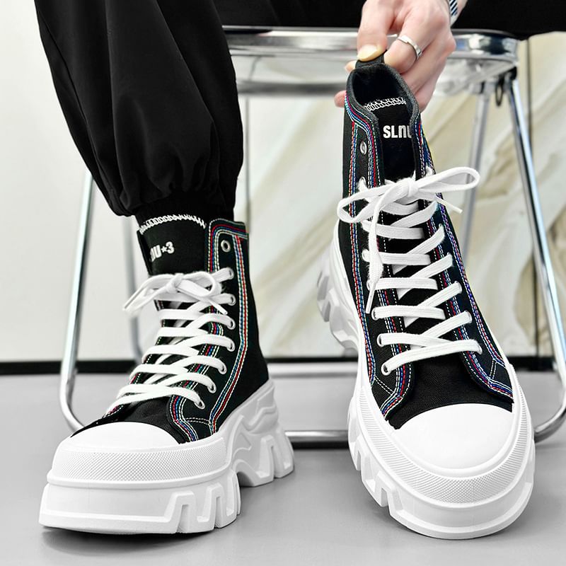 Tanzanite - Platform Contrast Stitch Canvas High Top Sneakers