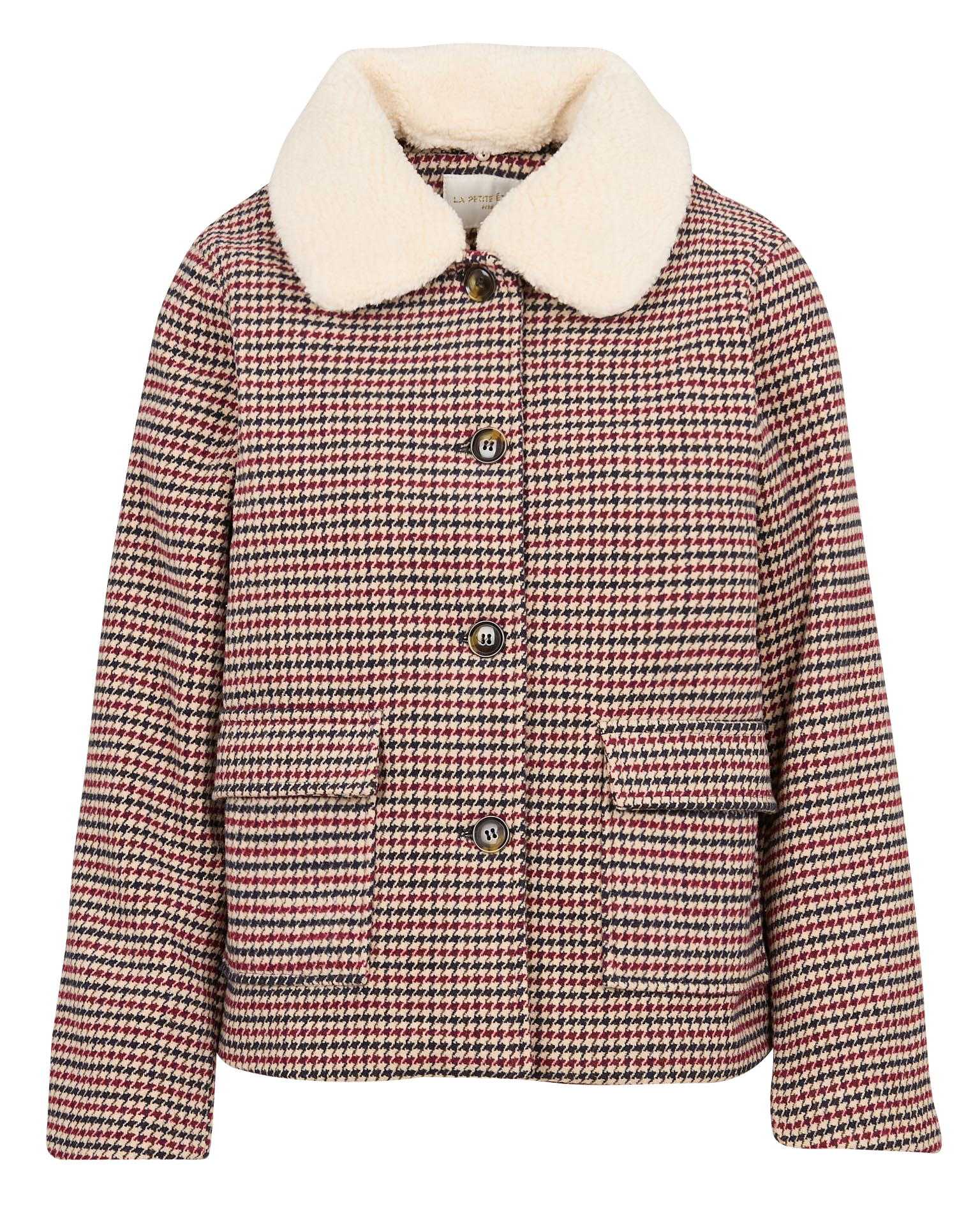 NATTIE - Manteau court col chemise à motif pied de poule | Multicolore