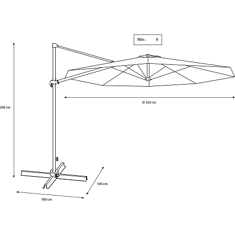 Panama hængeparasol Ø350cm, uden fod - Sort