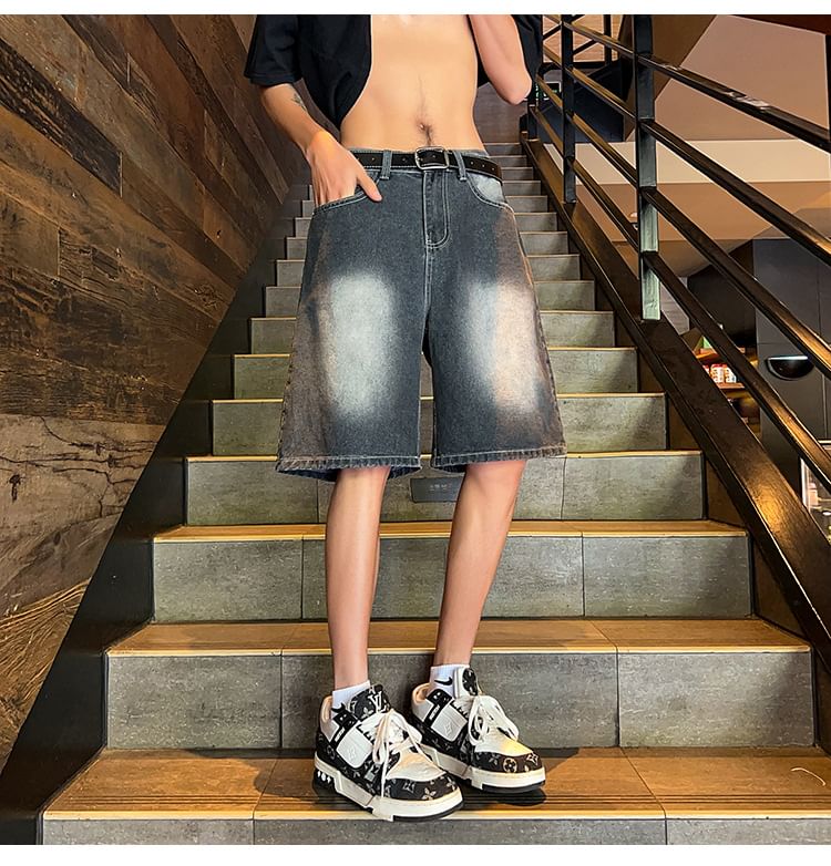 POSI - Mid Rise Washed Denim Shorts