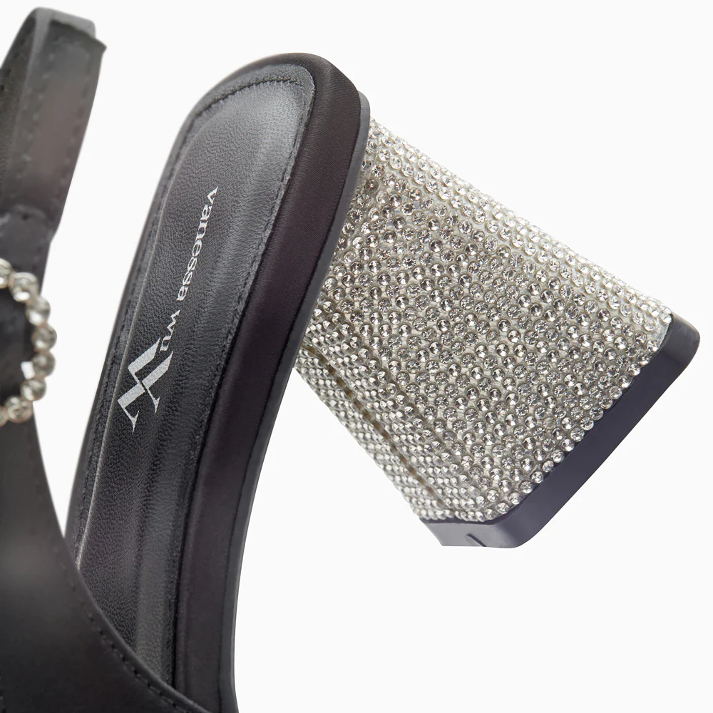 Escarpins-Escarpins slingback Paris noirs à bout pointu et talon strass
