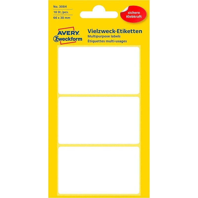 Etiquette multi-usage 66 x 38 mm blanc - Pochette de 18
