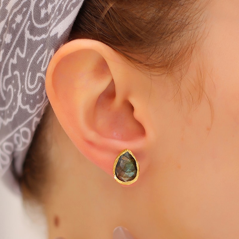 Boucles d'oreilles - Laiton plaqué or & labradorite