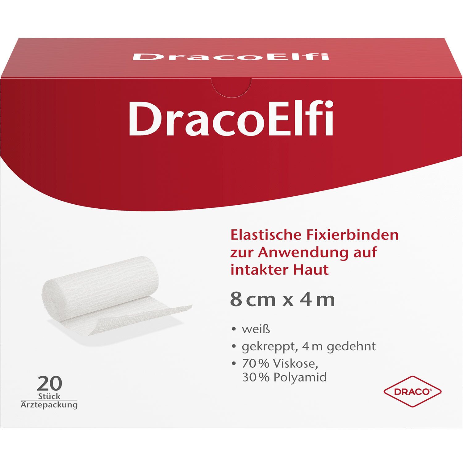 DracoElfi elatische Fisxierbinde 8 cm x 4 m cellophaniert