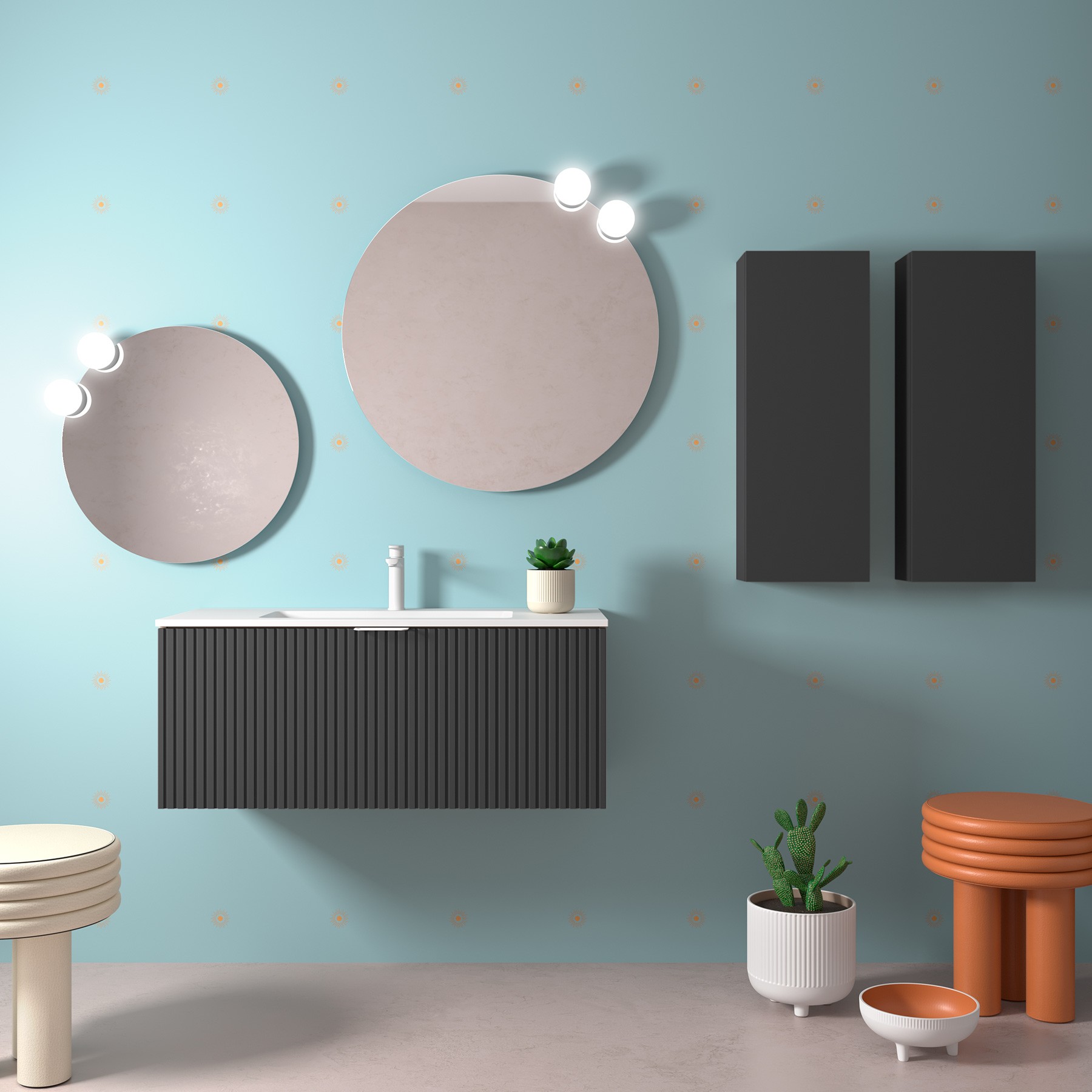 Muebles Raya onderkast ribbelfront 100cm met 1 softclose lade antraciet mat