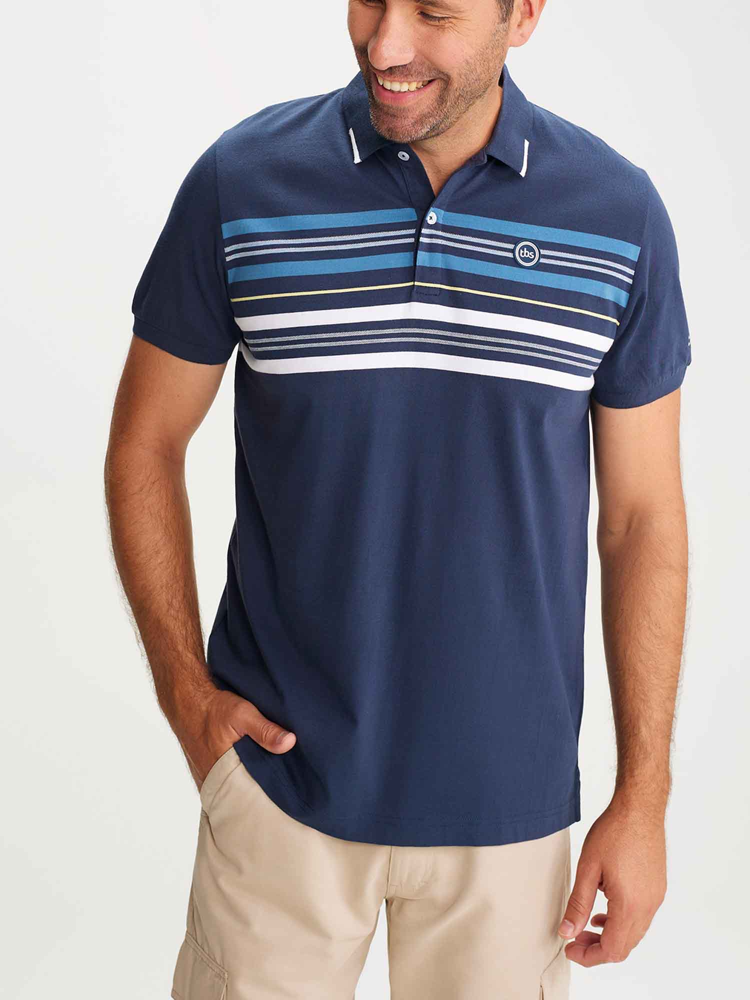 Polo Homme A Rayures Coton Marine