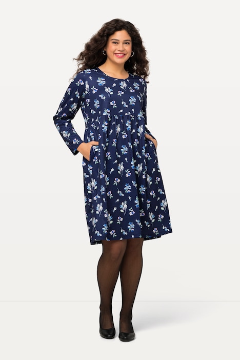 Kleid, kurz, Jersey Blütenmuster, Rundhals, Langarm