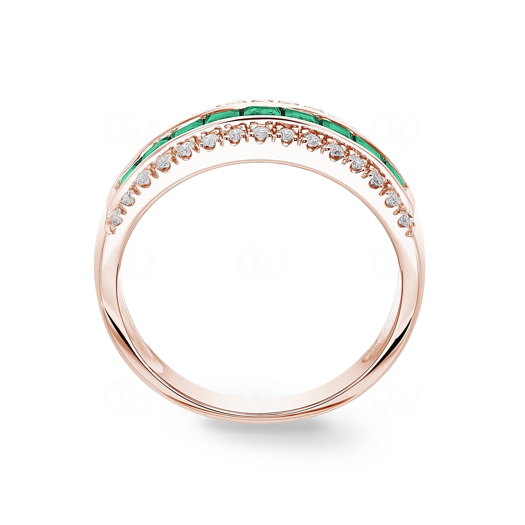 Smaragdring 750/18 K Roségold mit Diamanten 0.20 ct H/si