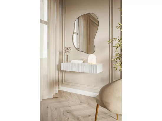 Table console avec tiroir - 90 cm - suspendu - blanc - VELDIO