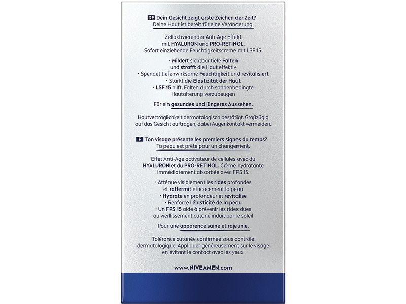 NIVEA MEN Gesichtscrème Anti-Age Hyaluron 50 ml Tiefenwirksame Anti-Age Gesichtspflege mildert sichtbar tiefe Falten