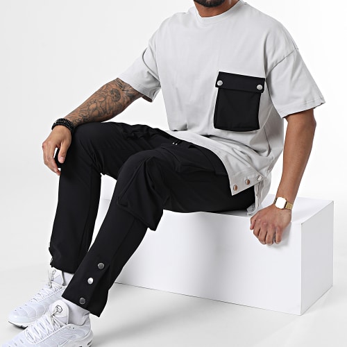 Ensemble Tee Shirt Poche Et Pantalon Jogging LL603 Gris Noir