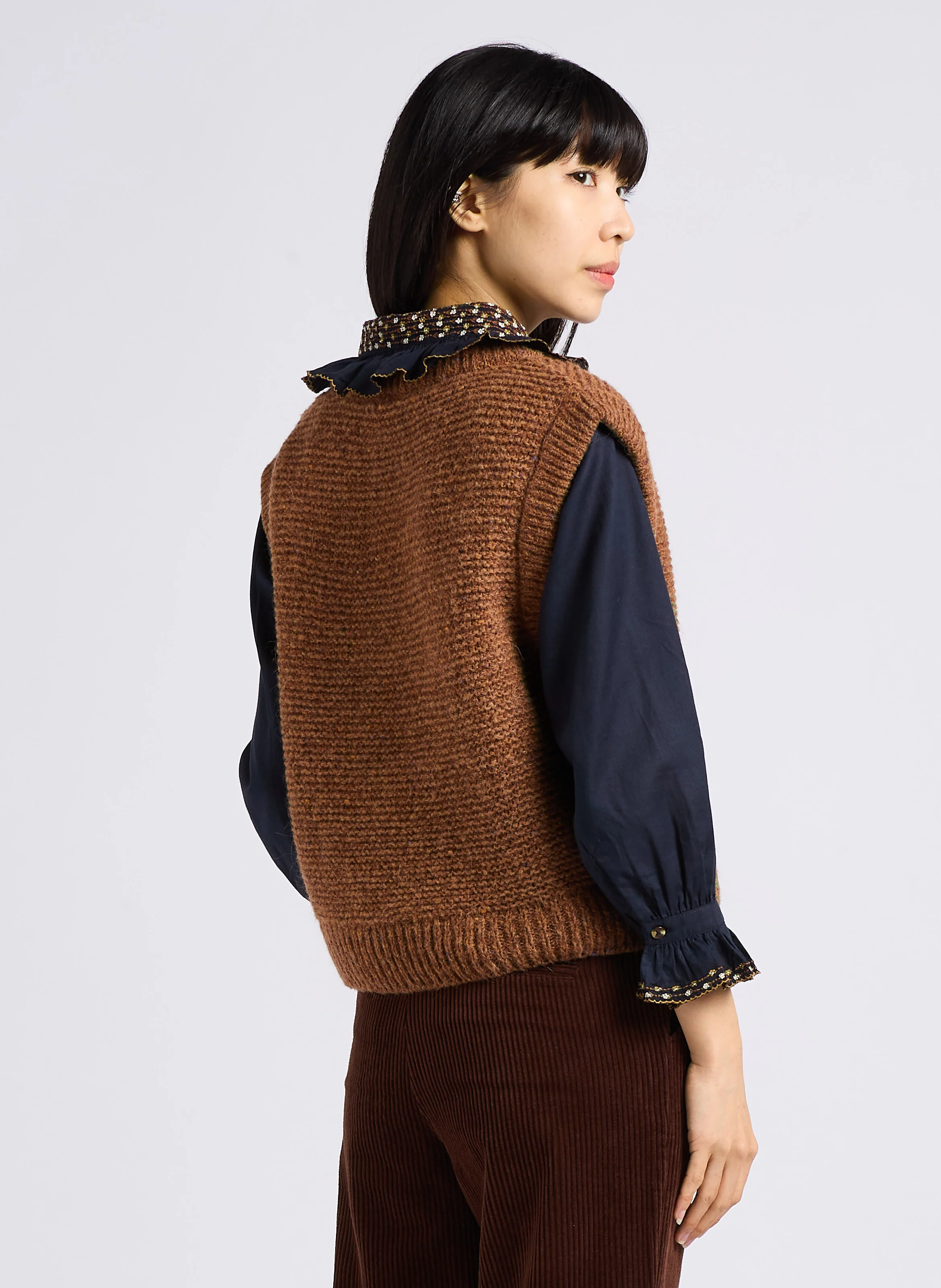 AMELOT - Top col V en laine mélangée| Beige