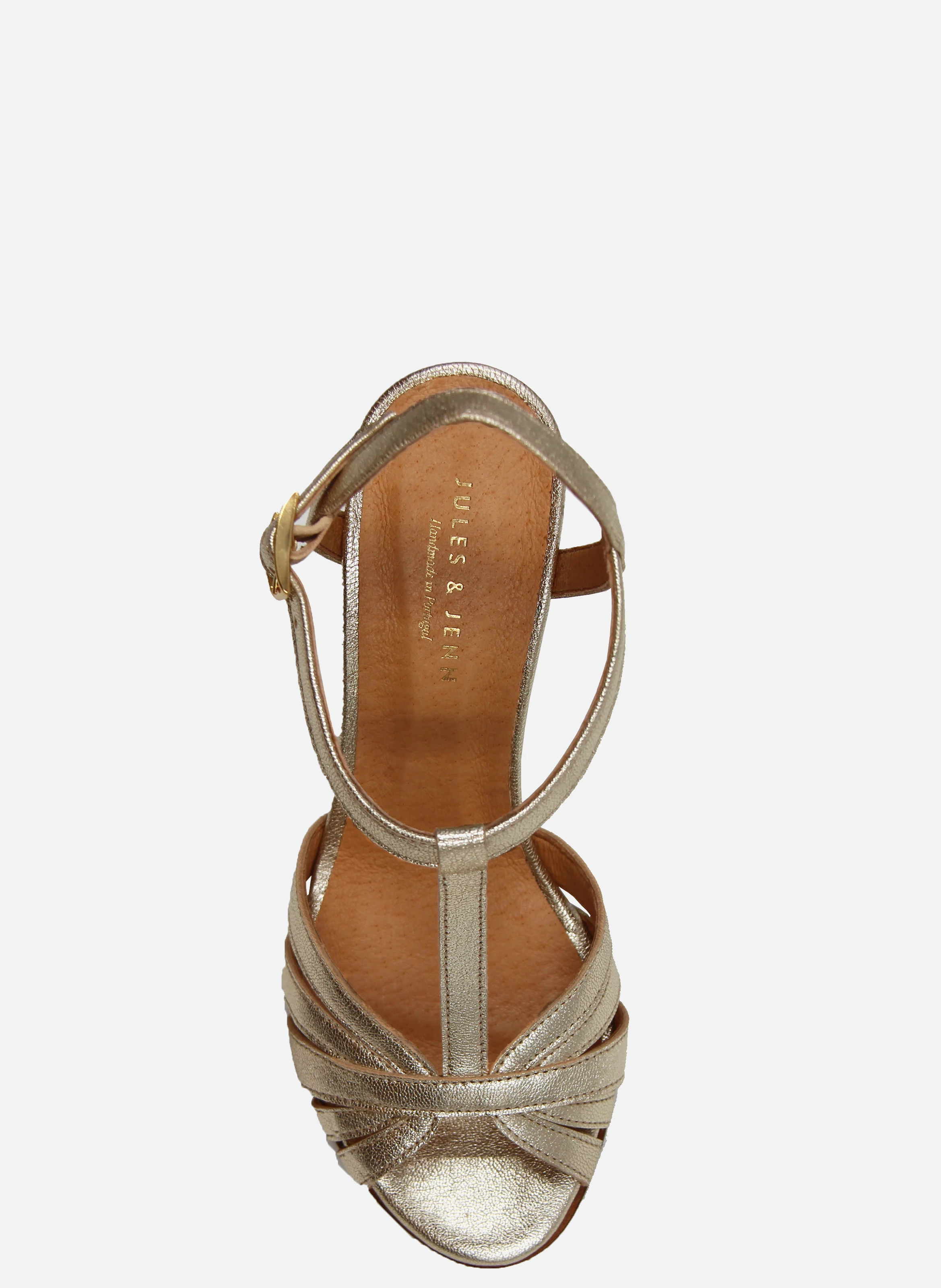 Sandales talon brides cuir métalisé | Doré