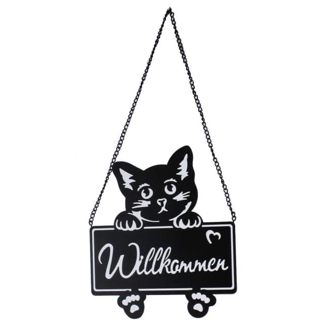 Dekohänger-Schild - Katze - Willkommen - aus Metall - ca. 20 x 46 cm