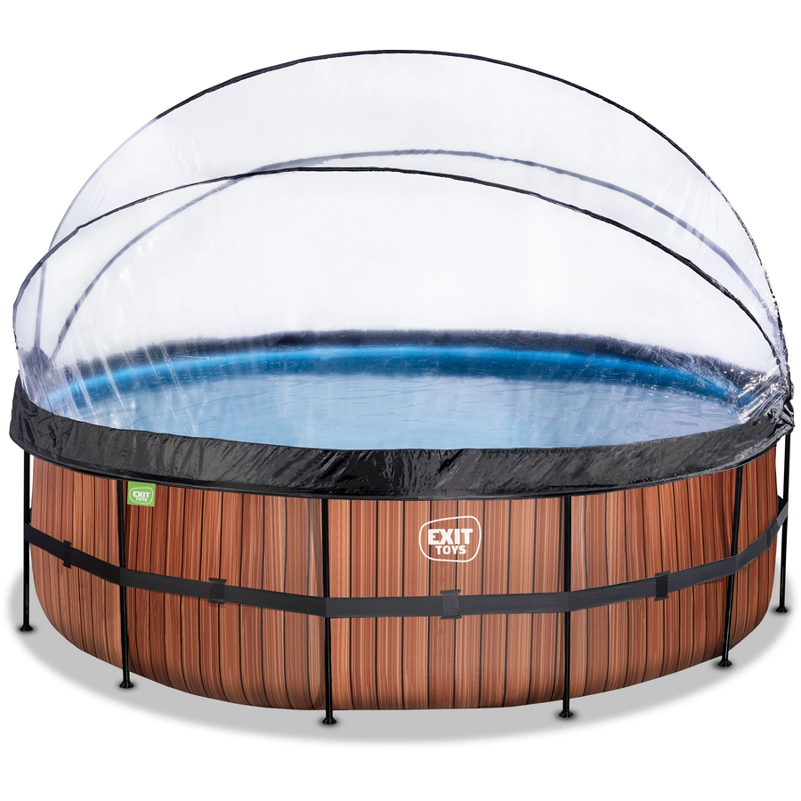 EXIT Wood Pool ø450x122cm mit Abdeckung, Sandfilter- und Wärmepumpe,  braun