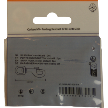 Ledent musketonhaak vernikkeld 50 mm 2 stuks