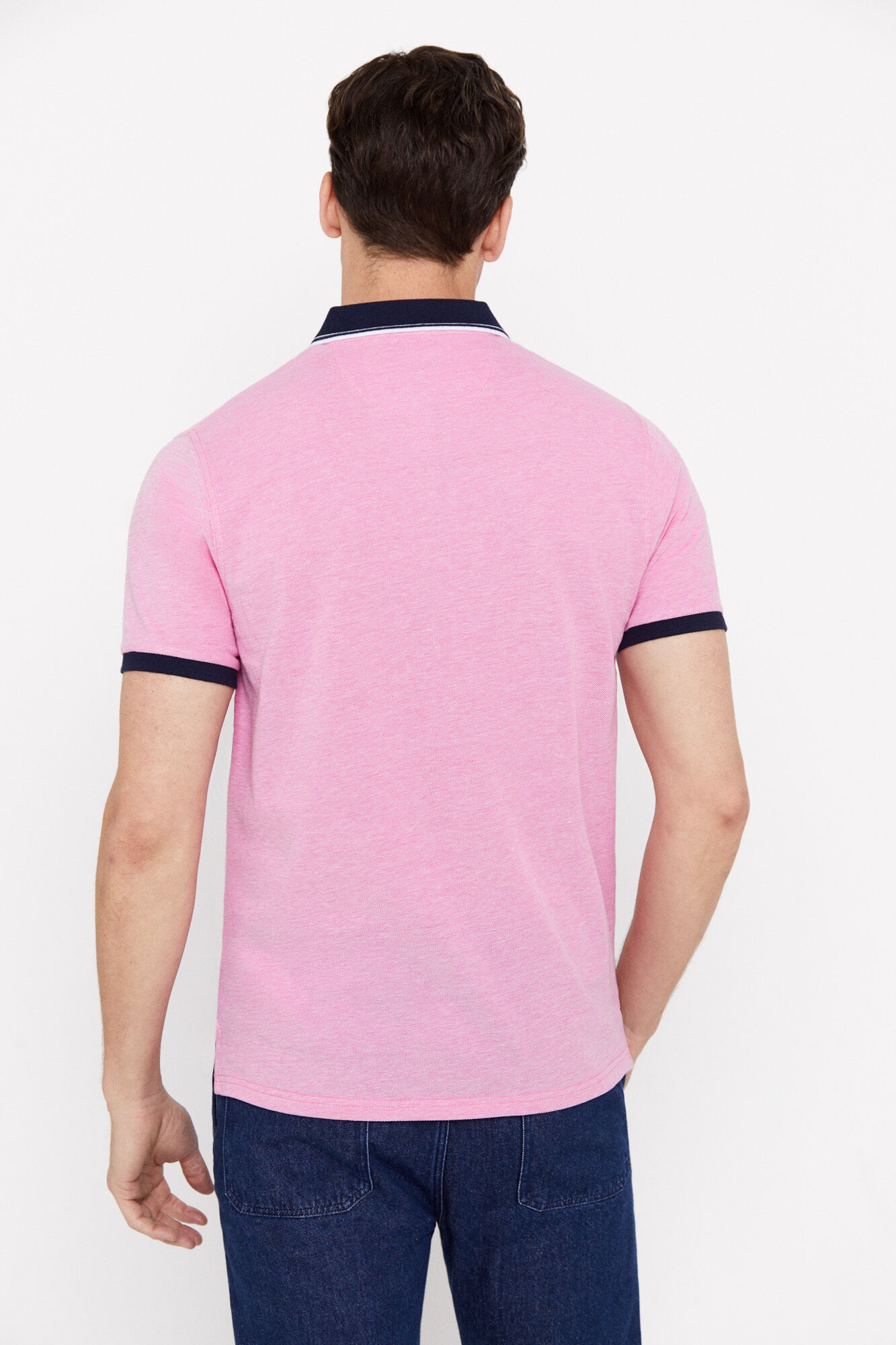 Camisa polo Oxford com gola contrastante - Rosa