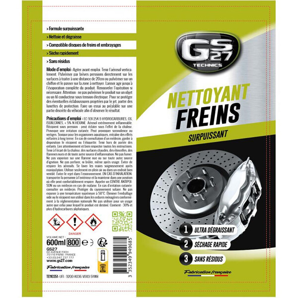 GS27 - Nettoyant freins surpuissant 600 ml