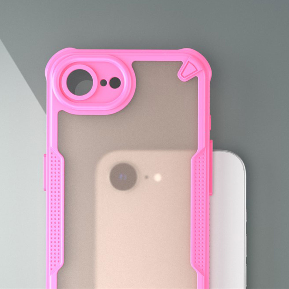 iPhone 16e Hybrid Bumper Hülle mit Air Cushion Fallschutz   Kameraschutz - Pink / Transparent (Matt)