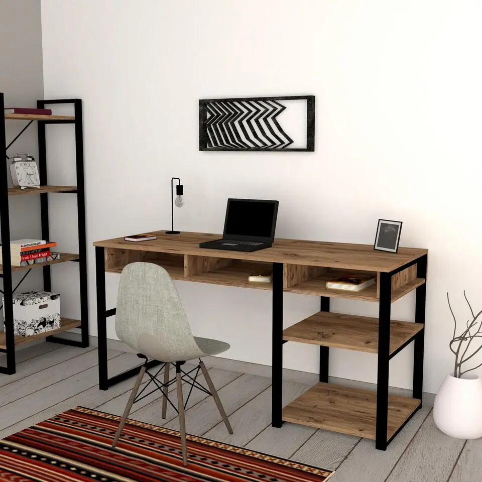 Bureau Zwart/Bruin Melamine - 150x58,4x75,8cm - Emro