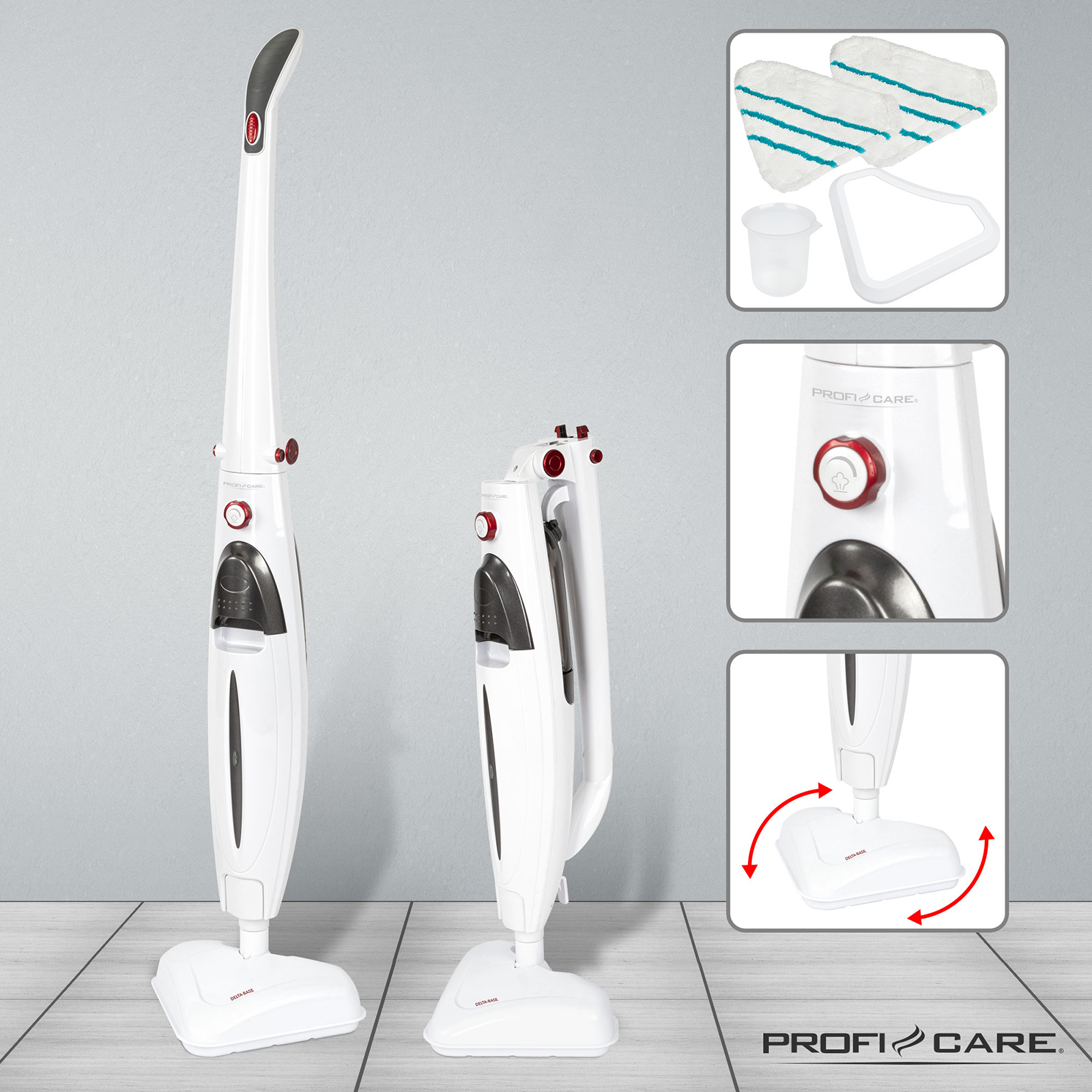 PROFICARE 2in1 Dampfmop - anthrazit-weiß - 180° Delta-Fuß