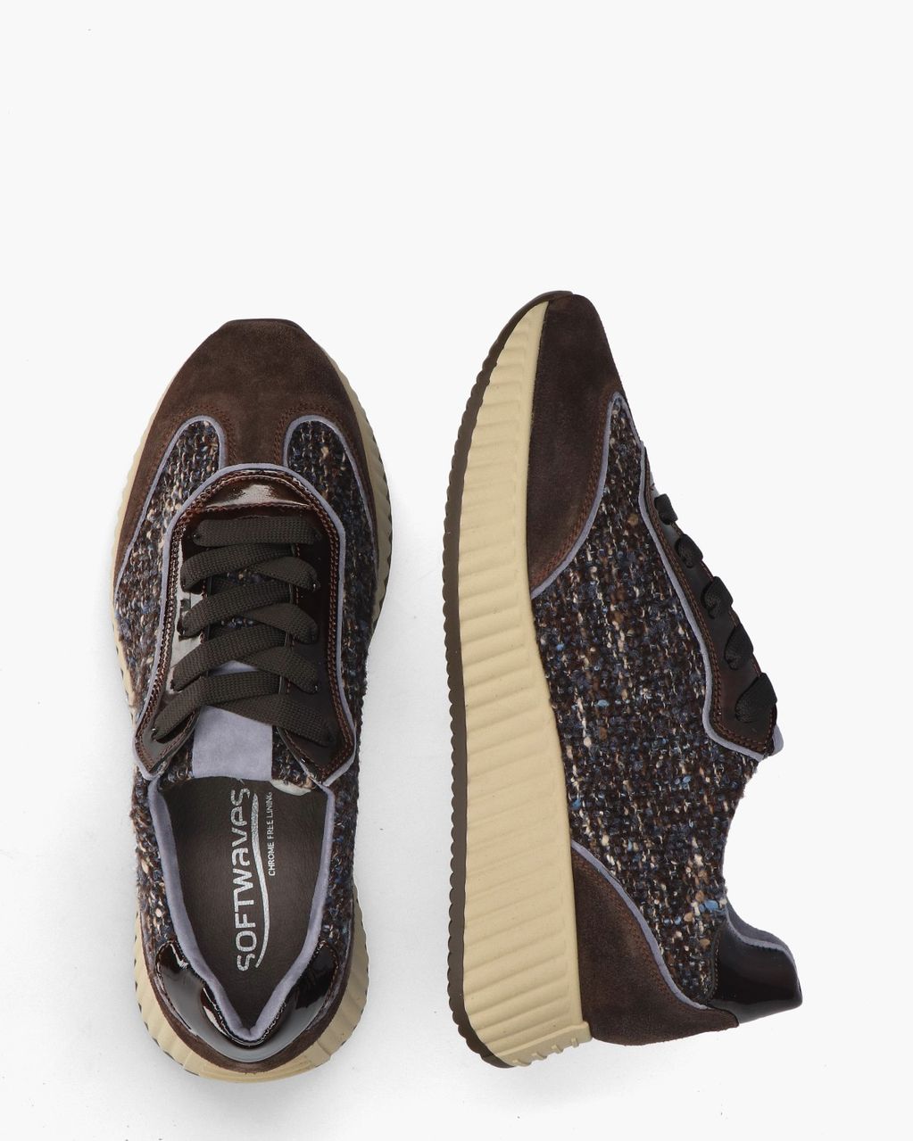 Softwaves Alice Donkerbruin/Blauw Damessneakers