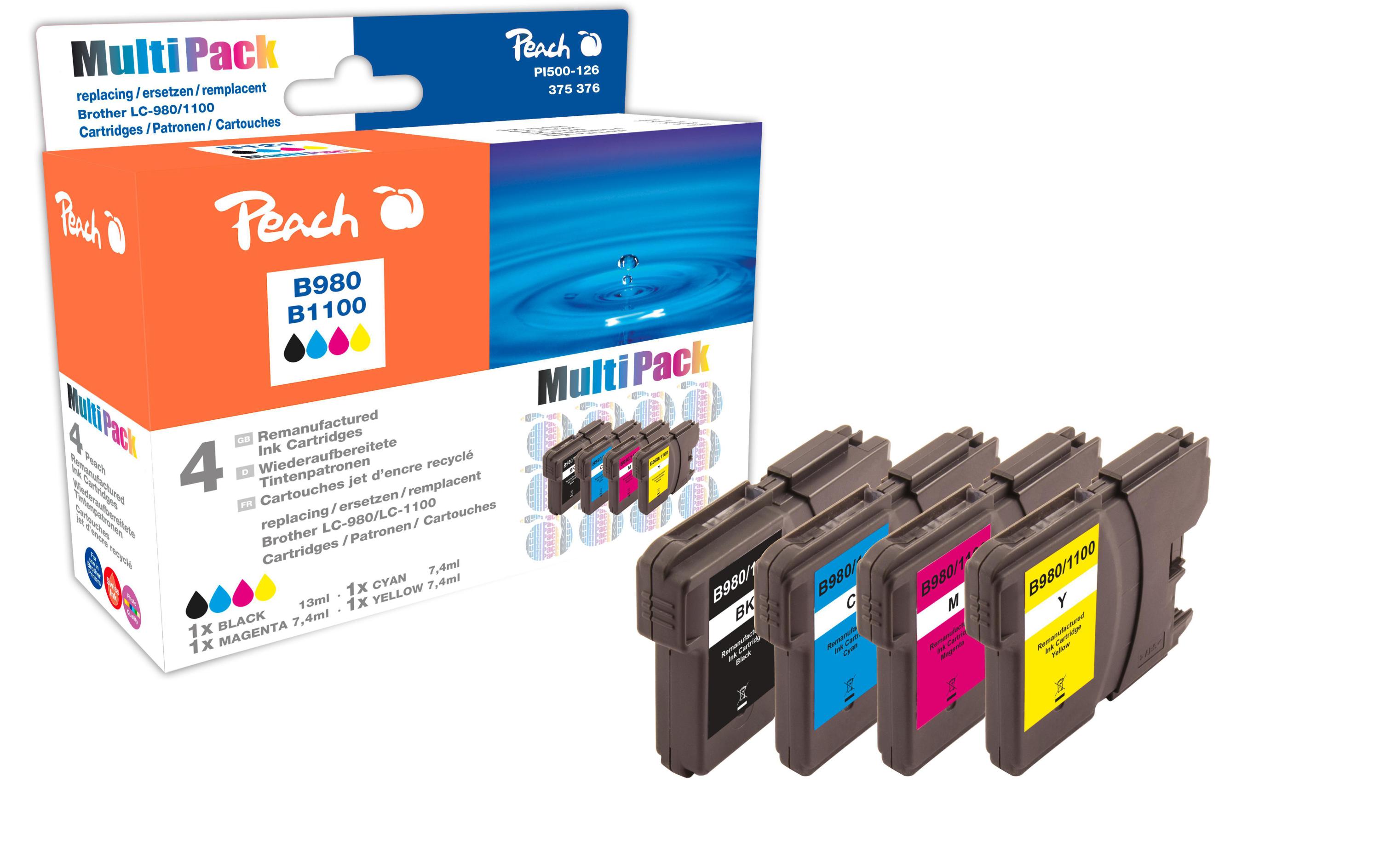 Tintenset Brother LC-1100/980 BK, C, M, YTinte, Black, Cyan, Magenta, Yellow