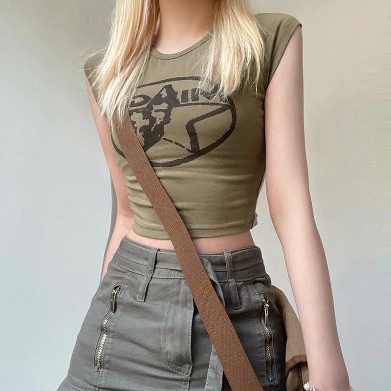 Selianne - Mouwloze crop top met ronde hals en sterrenprint