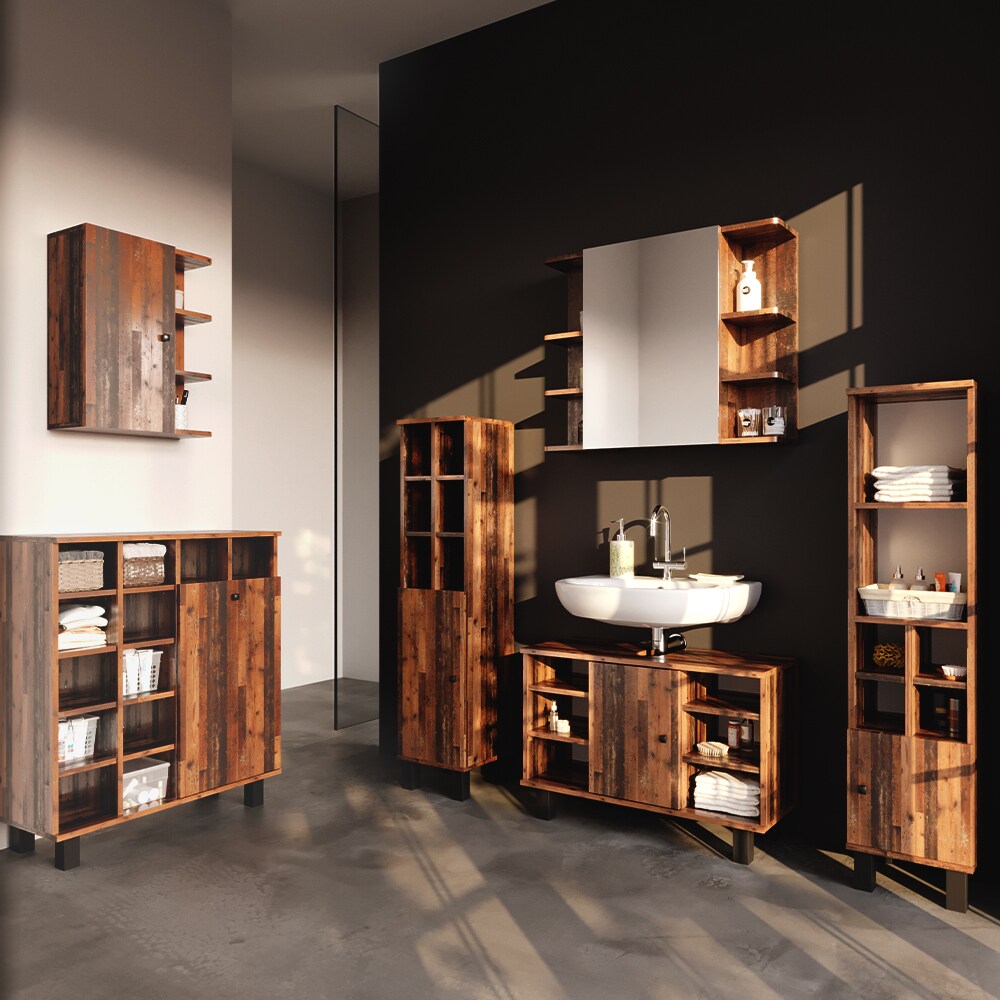 Vicco Wäscheschrank Badezimmerschrank Badschrank mit Wäschekorb Fynn Badmöbel