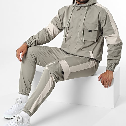 Ensemble Veste Zippée Capuche Et Jogger Pant Vert Kaki Clair