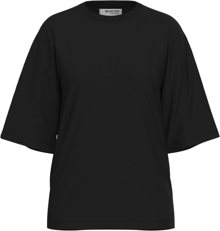 Selected Femme SLFCOLWOMAN 2/4 OVERSIZED TEE Sort