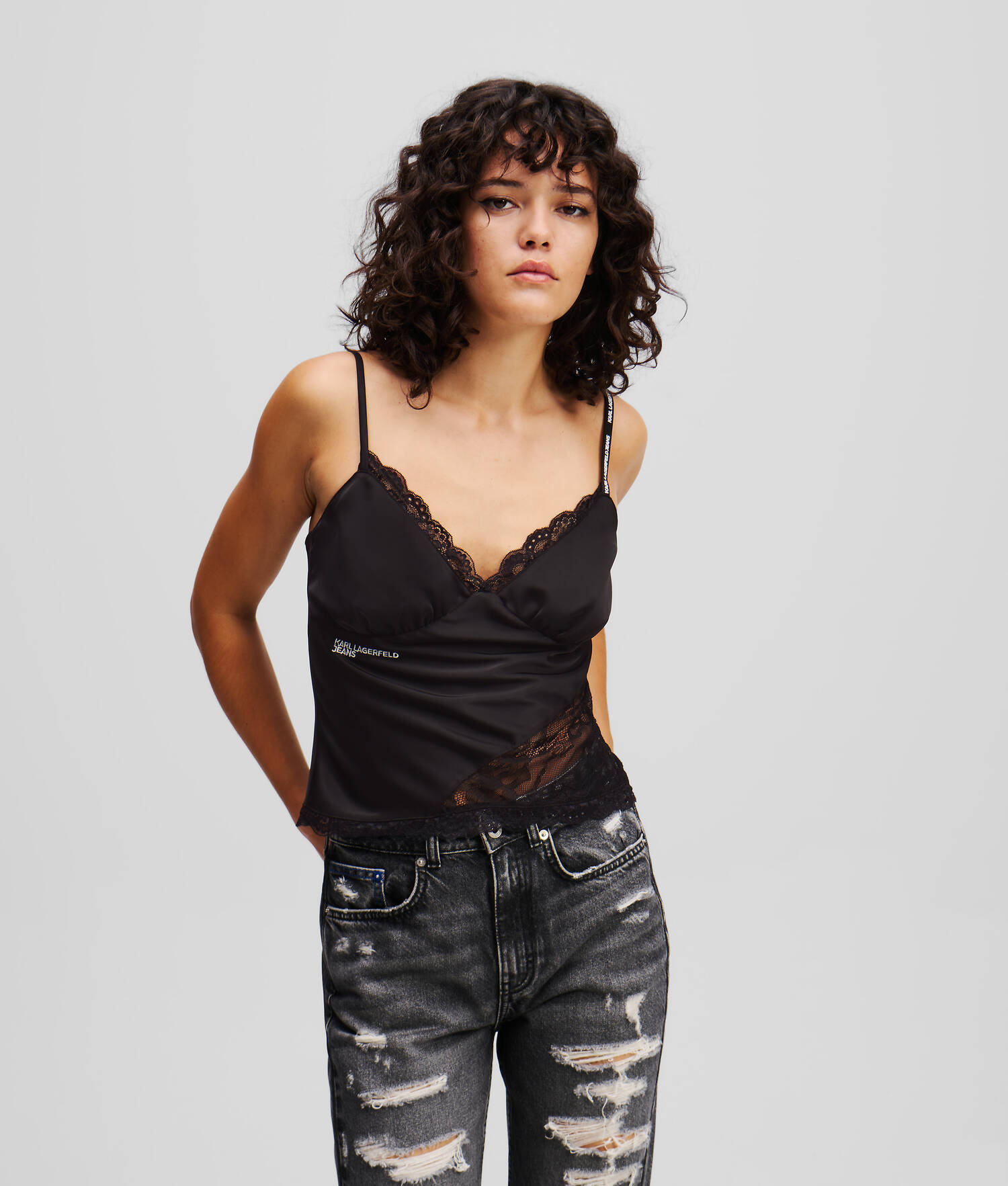 HAUT EN SATIN ET DENTELLE - Noir